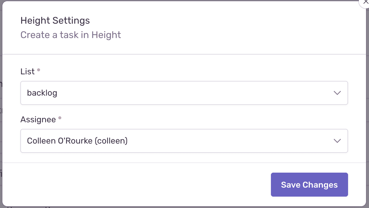 Height metric alert rule action settings